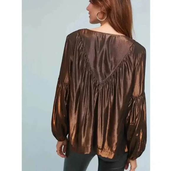 NWT Anthropologie Amadi Merry Metallic Lure Bronze Party Cocktail Blouse - Picture 3 of 7